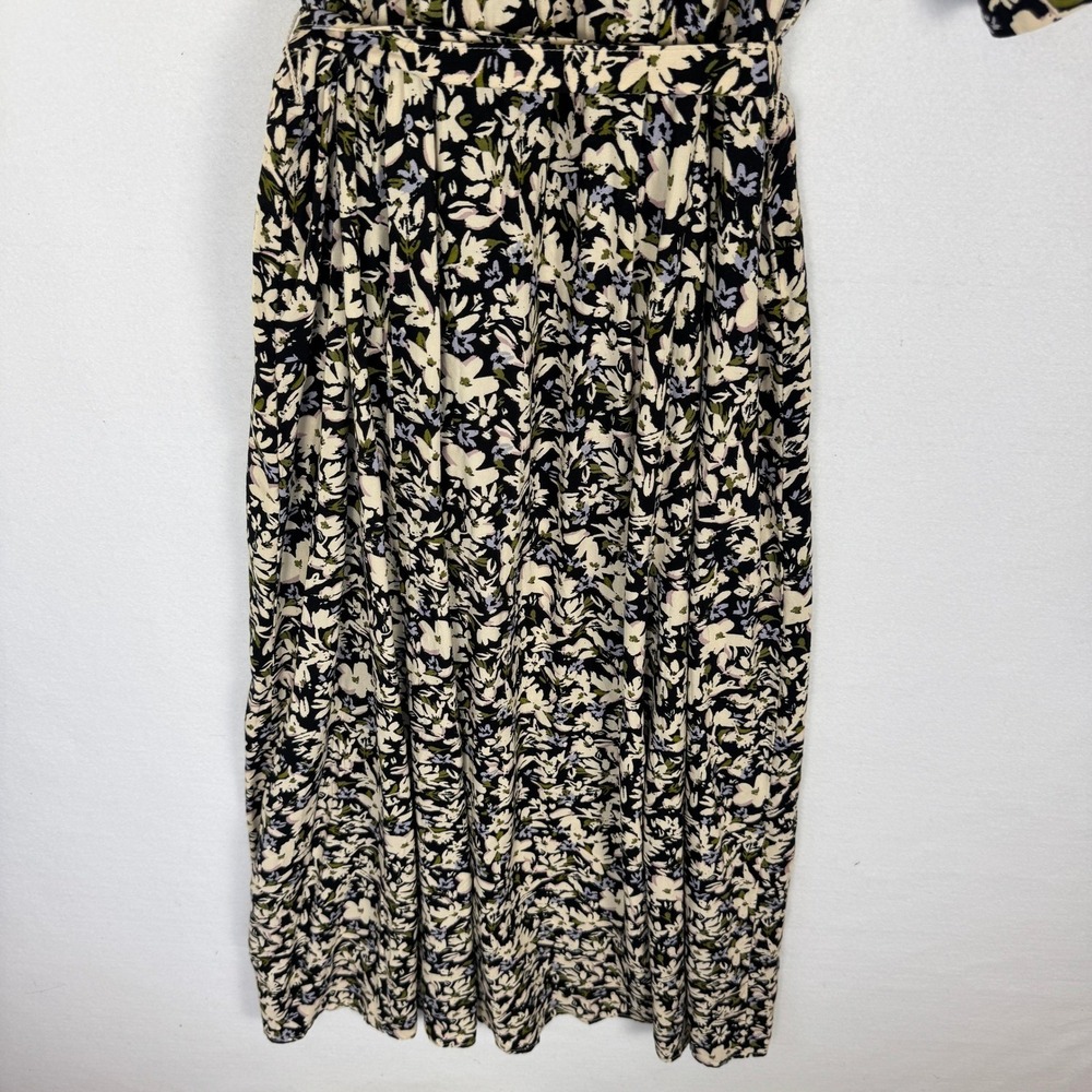 H&M Black Floral Tie-Belt Shirt Dress Womens Medium NWT Short Sleeve Midi Button - Picture 15 of 16